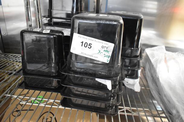 20 brand new clear and black poly drop-in bins, stackable, with visible item tag indicating 20x bid multiplier.