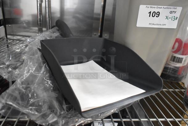 13 new items including a poly pitcher, salt shakers, and espresso machine hopper on display. Inventory tag: QTY X-13V.