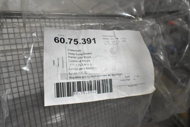 Set of 6 brand new deep frying baskets, model 60.75.391, in original packaging. Multilingual label visible.