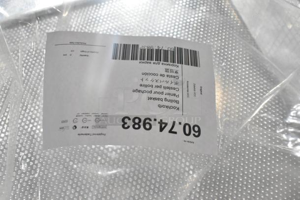 Six brand new deep frying baskets. Model 60.75.391. Includes original packaging and label with product details.