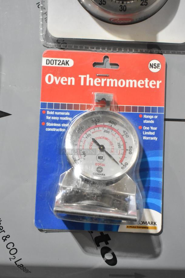 Comark DOT2AK Oven Thermometer, stainless steel, NSF certified, new in package, bold numerals, 1-year warranty.