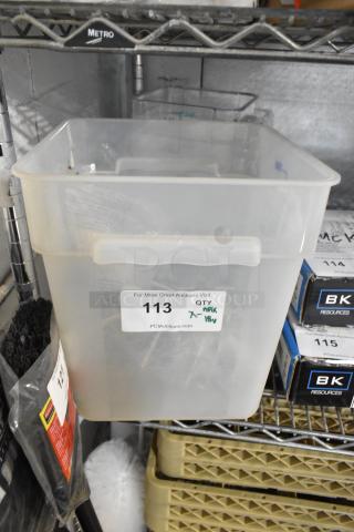 Brand new poly container with label indicating auction lot number 113, containing 18 Windo WHW-4 scoop holders.