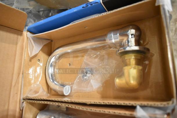 Brand new BK BKKVSGS-G OptiFlow dual pedal knee valve kit with 3-1/2" gooseneck, splash mount faucet in box.