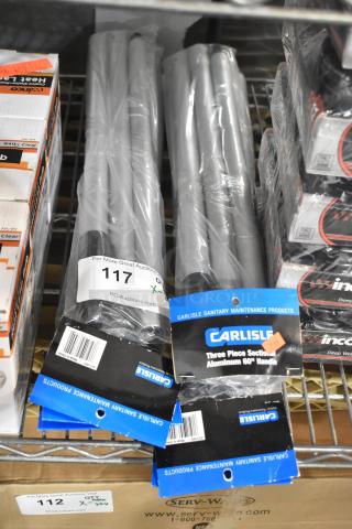 Brand new Carlisle 3 Piece Sectional Aluminum 60" Handles, wrapped, with brand tags visible.