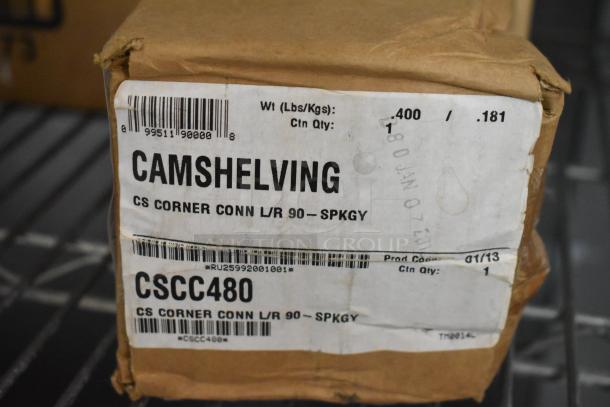 Box of new Camshelving corner connectors, model CSCC480. Marked "CS Corner Conn L/R 90 – SPKGY", weight .400 lbs.