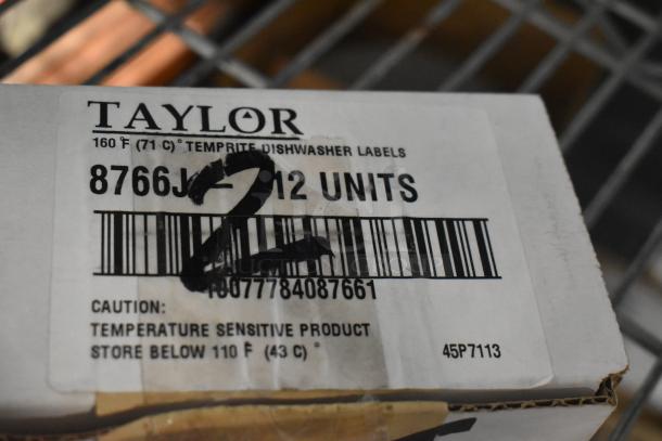 Box of Taylor Temprite dishwasher labels, 160°F, 12 units, brand new. Temperature sensitive, store below 110°F.
