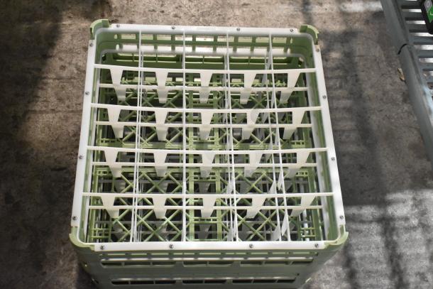 Two brand new poly dish caddies, durable construction, grid design for airflow, ideal for secure dish storage.