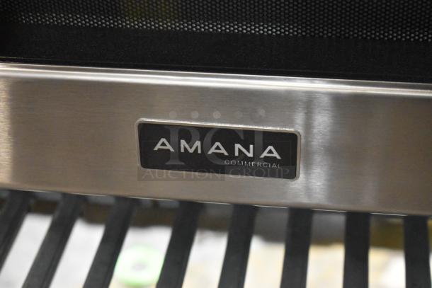 Brand new Amana RC17S2 stainless steel commercial microwave oven, 2025 model, with push button controls, 208/240V, 1 phase.