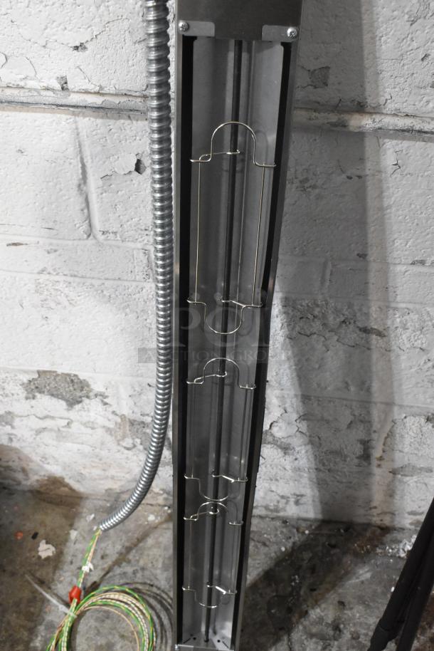 Brand new Hatco GRNM-42 infrared strip heater, shown with metal frame and coiled power cable, perfect condition.
