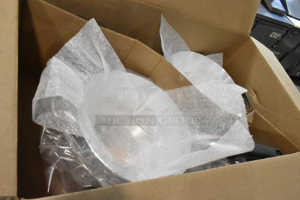 Box of 6 brand new Wear-Ever 10376861 metal skillets and 6 Vollrath 382170 7-quart sauce pans with protective wrapping.