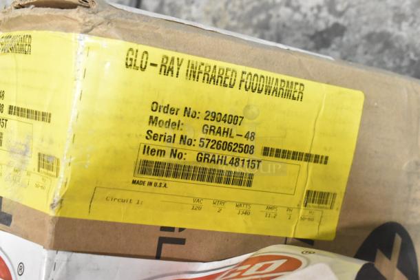 BRAND NEW! Hatco GRAHL-48 Glo-Ray Infrared Food Warmer, 48", 120V, 1 Phase, Model GRAHL-48, Serial 5726062508.