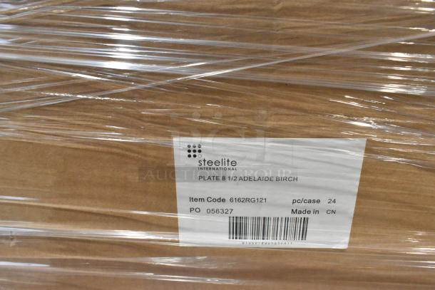 Packaged Steelite 8.5" Adelaide Birch plates label, item code 6162RG121, 24 pieces per case, new condition.