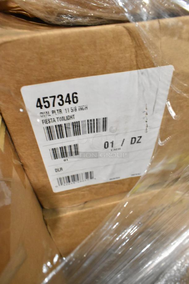 Boxed set of new items including Steelite HL54200 and 10121428 plates, Wear-Ever fry pans, Adelaide Birch, and Oval plates, with label showing part number 457346.