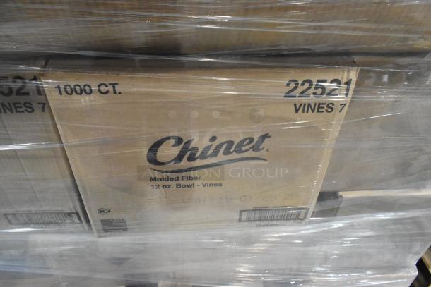 Sealed box of Chinet molded fiber 12 oz bowls, 1000 count, labeled for auction.
