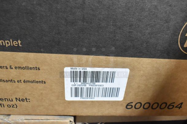 Box labeled "Made in USA" with barcode visible. Contains products like Lucia table knives, Kraft bags, and Cafe mugs.