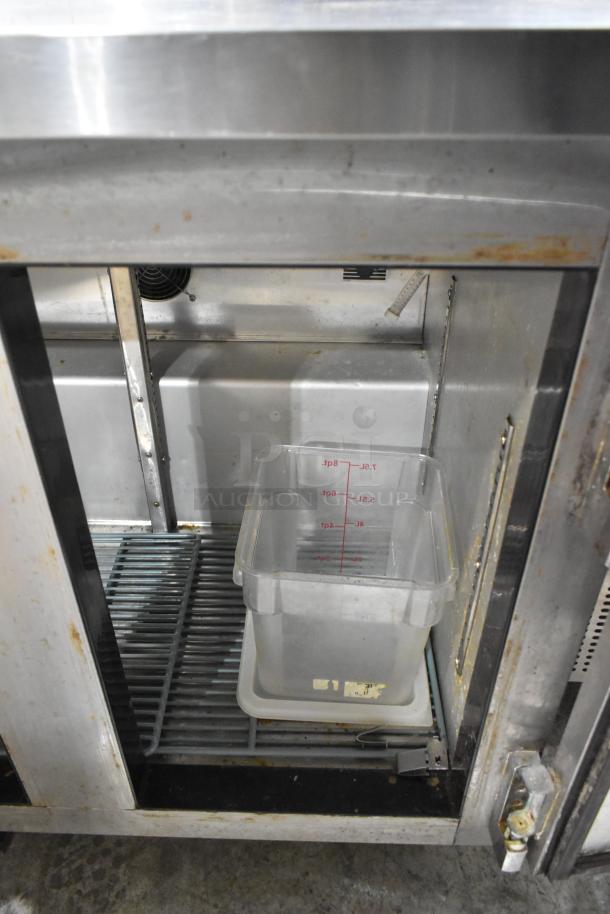 2018 Leader ESLB36SC Stainless Steel 2 Door Undercounter Cooler, on casters, 115V, visible signs of use.