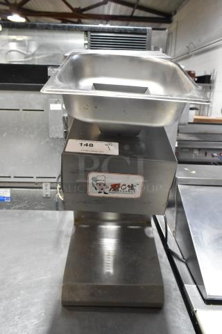 MS-02 Metal Commercial Countertop Meat Slicer, model MS-02, 110 Volts, 1 Phase. Features manufacturer's label.