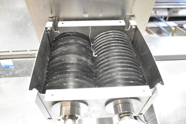 MS-02 Metal Commercial Meat Slicer, countertop model with multi-function blades. 110 Volts, 1 Phase. Clean condition.