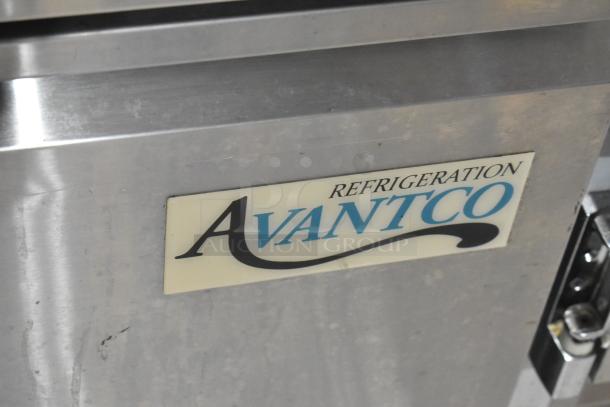 Avantco 178SSUC48FHC stainless steel undercounter freezer, commercial casters, visible logo, 115V, 1 Phase.