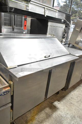 Beverage Air SP48-18M stainless steel prep table; mega top, bain marie; on commercial casters; 115V, 1 phase; used condition.