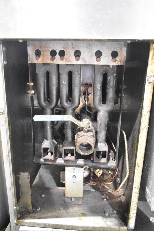 Atosa ATFS-40 stainless steel commercial propane gas fryer, 90,000 BTU, showing internal components, fair condition.