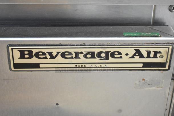 Beverage Air WTR60A stainless steel undercounter cooler, two doors, commercial casters, 115V, 1 Phase. Made in USA label.