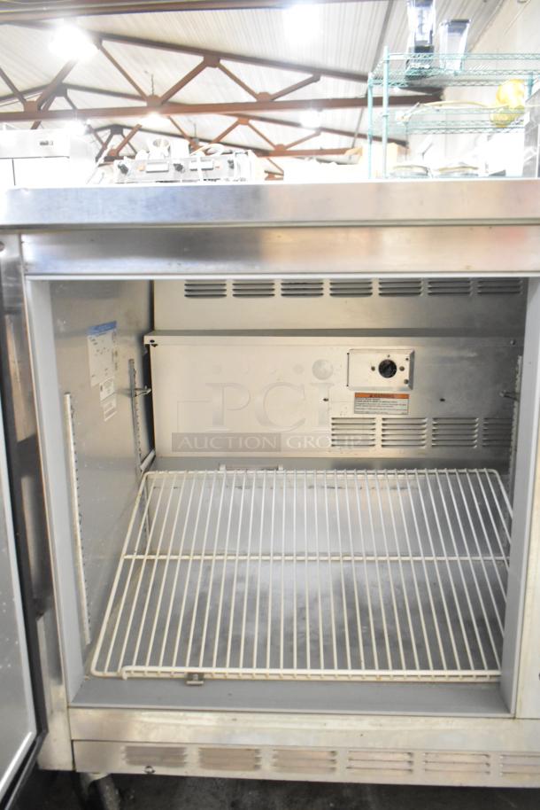 Beverage Air WTR60A stainless steel two-door undercounter cooler, commercial casters, 115V, 1 phase, interior view, clean condition.