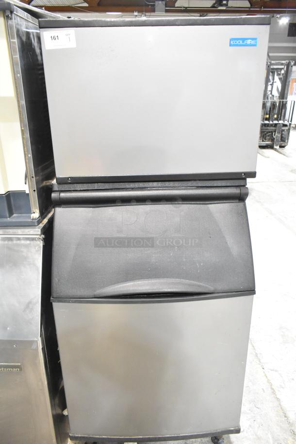 2018 Koolaire Stainless Steel Ice Machine Head on Manitowoc K570 Bin, 125V, 1 Phase, visible Koolaire logo, good condition.