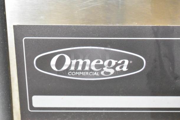 Omega OSD20 metal commercial countertop beverage machine, 2 hoppers, refrigerated, 120 volts, 1 phase. Omega logo visible.