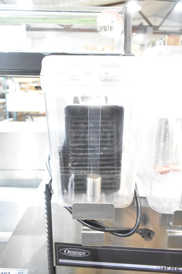 Omega OSD20 refrigerated beverage machine, 2 hoppers, metal countertop design, 120 volts, 1 phase, commercial use.