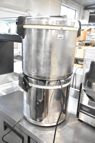 Two stainless steel countertop electric rice warmers, Thundergroup SEJ-22000 and Zojirushi THA-803S, 120V, good condition.