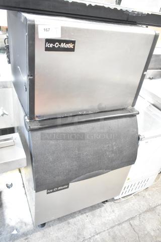 Ice-O-Matic ICE0400FW4 stainless steel commercial ice machine with Ice-O-Matic B40PSB bin. 115 volts, 1 phase.