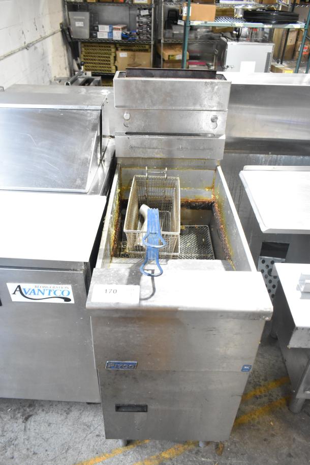 2018 Pitco Frialator SG14 stainless steel floor model deep fat fryer, natural gas, 110,000 BTU, used condition.