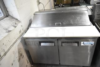 Avantco 178APT48HC stainless steel sandwich salad prep table, commercial casters, Bain Marie mega top, good condition.
