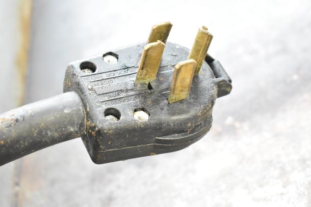 Lang Stainless Steel Commercial Griddle with thermostatic controls, features a 6-drawer chef base, visible power plug detail.