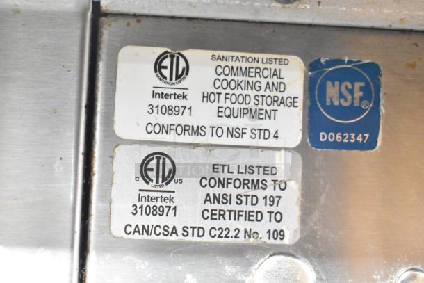 Lang stainless steel commercial griddle on a 6-drawer chef base. ETL sanitation listed, conforms to NSF STD 4 and ANSI STD 197.