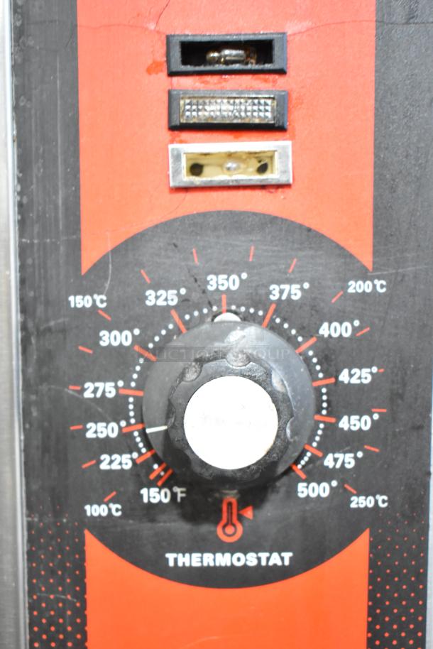 Thermostatic control panel of Vulcan VC4GD-11D350K oven, showing temperature settings from 150°F to 500°F.