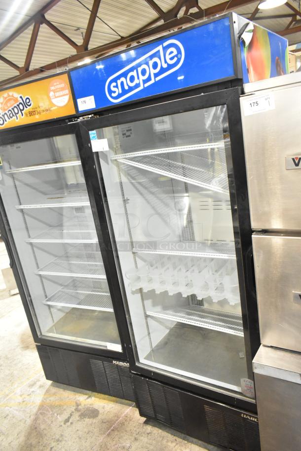 Habco ESM28 metal commercial single door reach-in cooler with poly-coated racks, Snapple branding, in used condition.