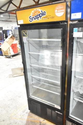 Habco ESM28 metal commercial cooler merchandiser, single door, poly-coated racks, Snapple branding, 115V, 1 phase.
