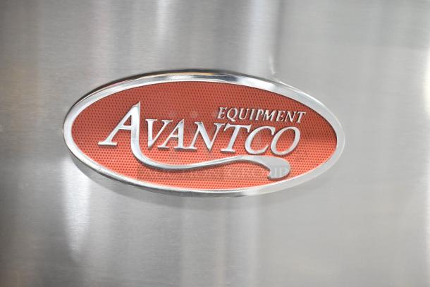 Avantco logo on stainless steel surface of 2024 Avantco 177FF50N deep fat fryer, 120,000 BTU, natural gas powered.