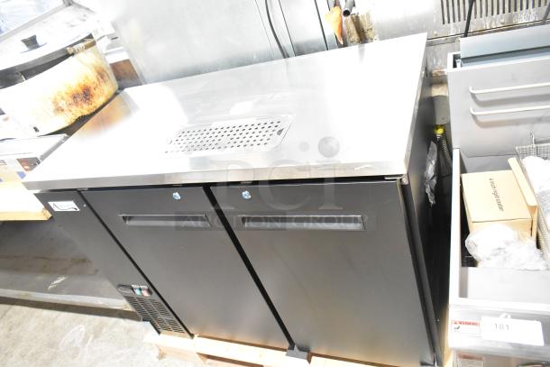 BRAND NEW 2024 Avantco 178UDD48HC black metal kegerator, double tap, holds (2) 1/2 kegs, scratch and dent condition.