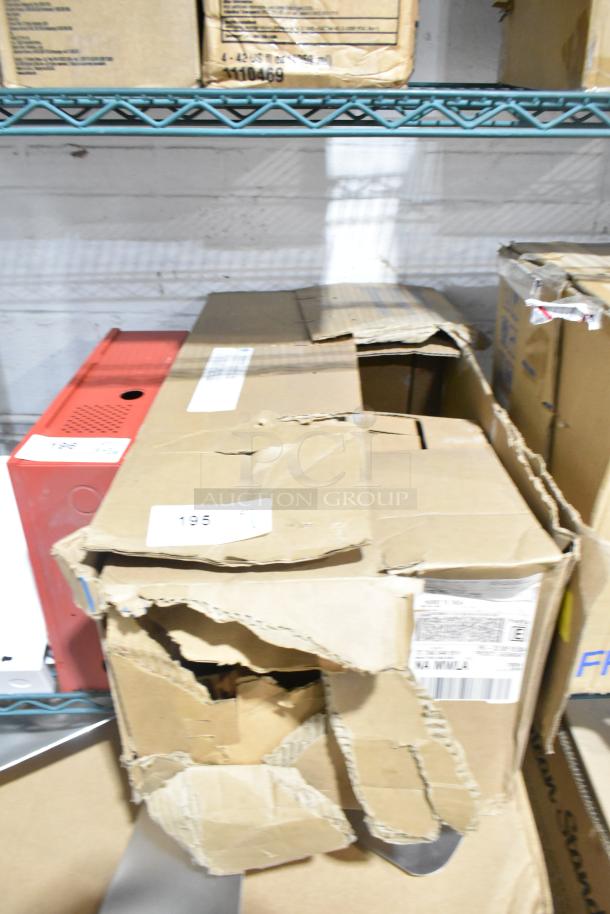 Cardboard box labeled "BRAND NEW! S19224FW Halo Eye/Face Washer Bowl." Box is partially damaged and open.