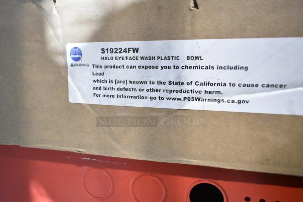 Brand new S19224FW Halo Eye/Face Washer Bowl. Label warns of lead exposure; visit www.P65Warnings.ca.gov for details.