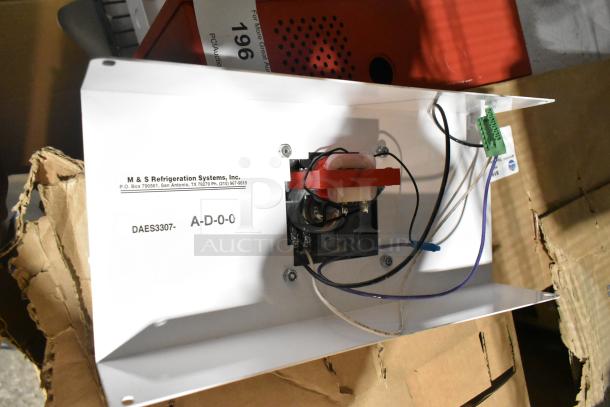 Altronix AL1002ULADA Fire Alarm Box with wiring and M & S Refrigeration label. Includes cardboard packaging.