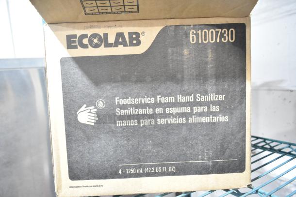 Ecolab Foodservice Foam Hand Sanitizer box, 4 bottles of 1250 mL each, labeled 6100730, brand new.