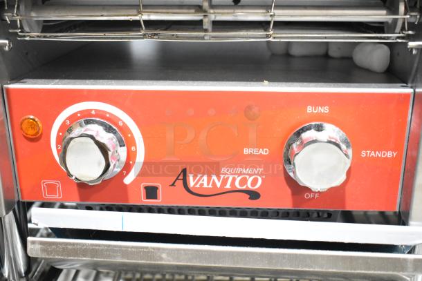 2024 Avantco 184T140 Stainless Steel Conveyor Toaster, 10" wide, 3" opening, dual control knobs, 300 slices/hour, 120V.