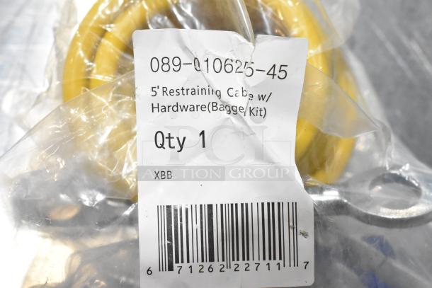 Brand new kit including 089-010833-45 gas kit, restraining cable, Hanning motor. Visible label shows 5' cable w/ hardware.