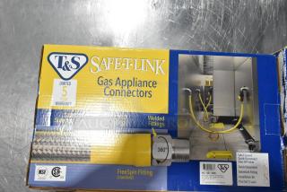 T&S HG-4D-48K Safe-T-Link 48" yellow gas connector hose, new, with FreeSpin fitting; includes installation kit; 5-year warranty.