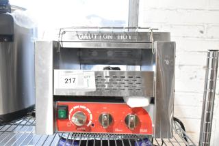 Brand new Avantco 184T3300D stainless steel toaster, 10" conveyor, 3" opening, 800 slices/hour, 240V, 1 phase.