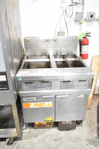Frymaster FPGL230 stainless steel 2-bay deep fat fryer, natural gas, 75,000 BTU, commercial use, visible control panel.
